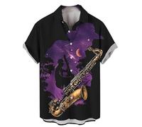 oneforus Instrument de Musique pour Hommes Chemise imprimée à Manches Courtes Chemises boutonnées Chemise de fête sur la Plage hawaïenne Mode Streetwear Top