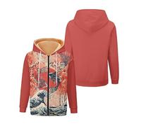 oneforus Koi Wave Frog Cat Cranes Impression 3D Femmes Veste Polaire Harajuku Zip Up Hoodie Manteaux d’hiver Casual Streetwear Épais Chaud Tenues Tops