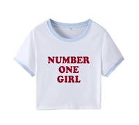 oneforus Number One Girl Crop T-Shirt Femmes Filles Y2K Crop Top Drôle Lettres Imprimer Ras du Cou Manches Courtes Slim Fit Tshirts