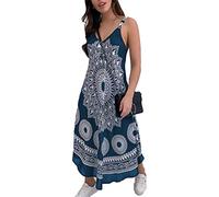 oneforus Robe de Soleil Mandala pour Femmes Robes d'été à imprimé Floral Robe de Plage Maxi Boho sans Manches à col en V