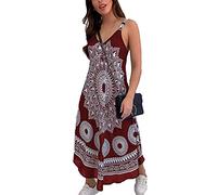 oneforus Robe de Soleil Mandala pour Femmes Robes d'été à imprimé Floral Robe de Plage Maxi Boho sans Manches à col en V