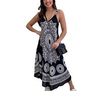 oneforus Robe de Soleil Mandala pour Femmes Robes d'été à imprimé Floral Robe de Plage Maxi Boho sans Manches à col en V