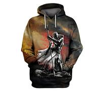 oneforus Sweat à Capuche Chevaliers Templiers Knights Templar 3D Vintage médiéval croisé Armure Sweat Costume Cosplay