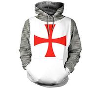 oneforus Sweat à Capuche Chevaliers Templiers Knights Templar 3D Vintage médiéval croisé Armure Sweat Costume Cosplay