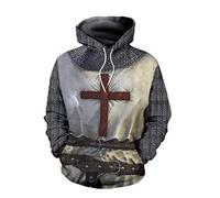 oneforus Sweat à Capuche Chevaliers Templiers Knights Templar 3D Vintage médiéval croisé Armure Sweat Costume Cosplay