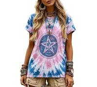 oneforus T-Shirt Femme Style bohème à Manches Courtes col Rond Coupe Ample imprimé Graphique tie-Dye t-Shirt Basique d'été décontracté avec Motifs symboliques Mandalas Fleurs et Style Vintage