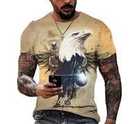 oneforus T-Shirt Homme - T-Shirts imprimés en 3D Aigle Animalier Été Décontracté Manches Courtes Motif du Drapeau américain Rétro Harajuku Oversized Tops