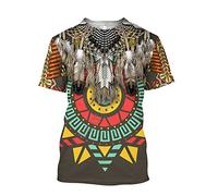oneforus T-Shirt imprimé Indiens amérindiens pour Hommes été Coupe ajustée Graphique 3D imprimé col Rond Hauts à Manches Courtes