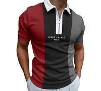 oneforus T-Shirt Polo à Fermeture éclair à Rayures Color Block pour Hommes imprimé rétro Pied-de-Poule 3D Demi-Zip col à Revers Manches Courtes Hauts décontractés pour Golf et Loisirs en Plein air