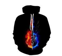 oneforus Tambour Guitare Imprimé en 3D Note de Musique Graphiques Sweats à Capuche Cordon de Serrage pour Hommes Femmes Casual Loose Pulls Sweatshirts Streetwear Hoody Tops