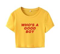oneforus Who's A Good Boy Crop T-Shirt Femmes Filles Y2K Crop Top Drôle Lettres Imprimer Ras du Cou Manches Courtes Slim Fit Tshirts