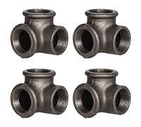 OneGas Lot de 4 raccords de tuyau d'angle à 3 voies de 1,9 cm de diamètre en fer malléable pour projets de meubles de style industriel vintage et décoration de bricolage