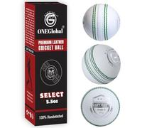 ONEGlobal Select Balle de cricket en cuir | 100 % fabriquée à la main, 156 g, construction en 4 pièces | Idéale pour T20, entraînement du filet, l'entraînement, etc. (sélectionnez, 3 blancs)