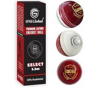 ONEGlobal Select Balle de cricket en cuir | 100 % fabriquée à la main, construction en 4 pièces | Idéale pour T20, entraînement du filet, entraînement, etc. | Disponible en tailles seniors (155,9 g