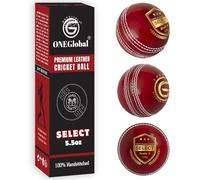 ONEGlobal Select Leather Balle de cricket | 100 % fabriquée à la main, 156 g, construction en 4 pièces | Idéale pour T20, entraînement du filet, l'entraînement, etc. (sélectionnez, 3 rouges)