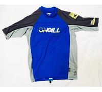 O'Neill Wetsuits Youth Skins Rashguard à Manches Courtes, col Rond, Bleu/Argent/Charbon, Taille 40
