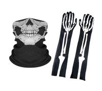 ONEINHE Gants squelette d'Halloween de 50 cm de long et masque de tête de mort demi-fantôme pour adulte, Halloween, cosplay, danse, fête costumée, Noir , taille unique