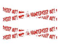 ONEINHE Lot de 2 rubans d'avertissement rouges pour décorations d'Halloween - Accessoires d'avertissement de danger - Ruban adhésif pour fête zombie - Maison hantée - Fête effrayante - Décoration des