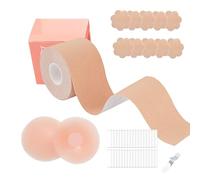 ONEINHE Lot de 36 rubans adhésifs double face en silicone pour rehausser les seins A-G, avec 1 ruban adhésif de 5 m, 5 paires de pétales de poitrine en satin, 1 paire d'autocollants en silicone,