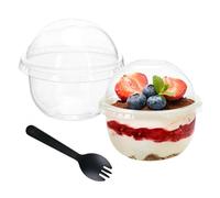 ONEINHE Lot de 50 gobelets à dessert en plastique avec couvercles et cuillères, 250 ml contenants à dessert ronds gobelets à parfait pour pudding, mousse, yaourt aux fruits et crème glacée