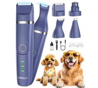 oneisall 4 en 1 Tondeuse chien set, Silencieuse Tondeuse pour chien,Sans Fil Fondeuse Toilettage pour Animaux avec 4 têtes de coupe multifonctions pour Chat et Chien (Blanc) (Bleu)