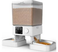 Oneisall 5L Distributeur Croquettes Chat Automatique 2 Bols - Mangeoire à Un Bouton Fonctionnement Facile, Blanc