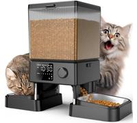 oneisall 5L Distributeur Croquettes 2 Bols Mangeoire Automatique à Un Bouton Fonctionnement Facile pour Chat/Chien avec Bol en Acier Inoxydable Enregistreur Vocal