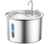 oneisall Fontaine à eau pour chat en acier inoxydable, 2 l, super silencieuse, avec fenêtre de niveau d'eau, 3 filtres à charbon actif, passe au lave-vaisselle, lumière LED