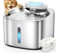 oneisall Fontaine à Eau pour Chat sans Fil - 3,5 l - en Acier Inoxydable - Batterie de 5000 mAh - avec détecteur de Mouvement - Pompe à Eau silencieuse - 3 filtres