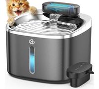 oneisall Fontaine à Eau sans Fil pour Chat en Acier Inoxydable de 3,5 L avec détecteur de Mouvement, Fontaine à Eau silencieuse à Piles avec 3 filtres
