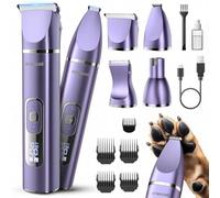 oneisall Kit de toilettage 4 en 1 pour chien avec écran LCD, tondeuse à poils de chien pour meuleuse à ongles, rechargeable sans fil, faible bruit, étanche IPX7, violet