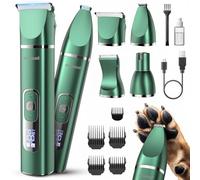 oneisall Kit de toilettage 4 en 1 pour chien avec écran LCD, tondeuse à poils de chien pour meuleuse à ongles, rechargeable sans fil, faible bruit, étanche IPX7, vert