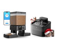 Oneisall Pack Intelligent: 5L Distributeur Croquettes Chat Automatique 2 Bols Distributeur de Nourriture avec App pour Chats/Chiens & Fontaine à Chat Automatique Ultra-Silencieuse 2.2L sans Fil