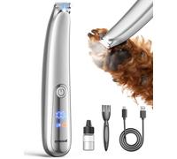 oneisall Tondeuse à pattes pour chien avec lumière LED - Silencieuse - Tondeuse chat - Trimmer Animaux Pattes de chien Professionnelle - Rechargeable - Pour patte, yeux, oreilles, visage (Argent)