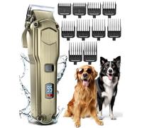oneisall Tondeuses pour chiens IPX7 étanche Poil Long Epais professionnelles robustes à faible bruit haute puissance sans fil outils de toilettage pour animaux de compagnie (Or)