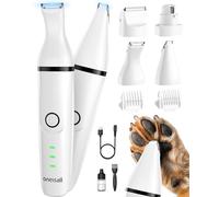 oneisall Tondeuse chien set, Silencieuse Tondeuse pour chien,Sans Fil Fondeuse Toilettage pour Animaux avec 4 têtes de coupe multifonctions pour Chat et Chien (Blanc)