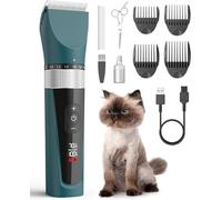 oneisall tondeuse pour chat silencieuse, tondeuse professionnelle pour chats à poils longs, rasoir pour chat à 5 vitesses avec écran LCD, étanche IPX6, nettoyage facile (Vert)
