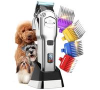 oneisall Tondeuse professionnelle pour chien - Kit de toilettage sans fil/rechargeable avec peignes métalliques détachables (argenté)