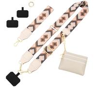 ONEKERUN Cordon Telephone Portable Cordon Tour de Cou Téléphone Universelle Cordon Coque Téléphone Bandoulière Réglable Dragonne de Telephone Portable,avec Portefeuilles & 2 Patchs (Diamond pink)