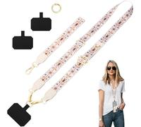 ONEKERUN Universelle Cordon Telephone Portable Dragonne Telephone Cou et Poignet Cordon Coque Téléphone Bandoulière Réglable avec 2 Patchs pour Smartphones Appareil photo (Feuillage beige)