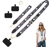 ONEKERUN Universelle Cordon Telephone Portable Dragonne Telephone Cou et Poignet Cordon Coque Téléphone Bandoulière Réglable avec 2 Patchs pour Smartphones Appareil photo (Feuillage noir)