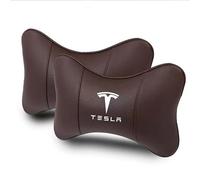 ONEMAJI 2 Pièces Appuie Tete Voiture pour Tesla Model 3, Model Y, Model S, Model X, Cale Tête Enfant de Voiture Oreillers de Cou Coussins de Soutien du Cou pour Siège,Brown
