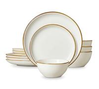 ONEMORE 12 Pcs Service de Table en Porcelaine Complet Moderne pour 4 Personnes, 4 Pcs * [Assiette Plate][Assiette à Dessert][Bol à Céréale], Cremeweiß