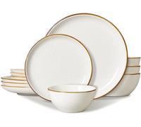 ONEMORE 12 Pcs Service de Table en Porcelaine Complet Moderne pour 4 Personnes, 4 Pcs * [Assiette Plate][Assiette à Dessert][Bol à Céréale], Cremeweiß