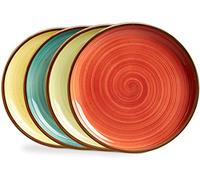 ONEMORE Assiette Plate à Dîner, Lot de 4 Assiettes Plates Rondes en Porcelaine, Grande Assiette à Dîner, 26.7cm, Passant au Lave-Vaisselle et au Micro-Ondes, Multicoloré