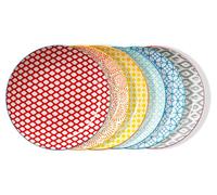ONEMORE Assiettes à dîner en porcelaine, lot de 6, 26,92 cm, Vintage Design, Plats de Service en Céramique pour Fête, Compatibles Lave-vaisselle et Micro-Ondes, Couleurs Vives | Noël