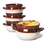 ONEMORE Lot de 4 bols à soupe à l'oignon français avec poignées, passent au four - Grands bols en céramique pour chili, ragoût de bœuf, céréales, tartes, cocottes - Passe au micro-ondes et au