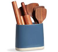 ONEMORE Grand porte-ustensiles de cuisine en céramique pour comptoir, organiseur d'ustensiles de cuisine de ferme avec tapis en liège pour comptoir de cuisine, panier de rangement ovale pour spatule,