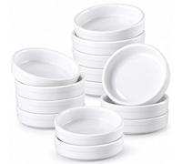 ONEMORE Lot de 14 ramequins à crème brûlée en céramique de 113,4 g - Passe au four - Petits gobelets en porcelaine pour soufflé, crème pâtissière, sauce à tremper, empilables - Blanc