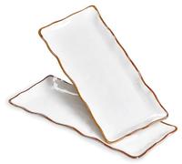 ONEMORE Lot de 2 plateaux de service rectangulaires en céramique blanche, 38 cm, grandes assiettes à dîner en porcelaine, plateaux de fête pour dessert, buffet, entrée, steak